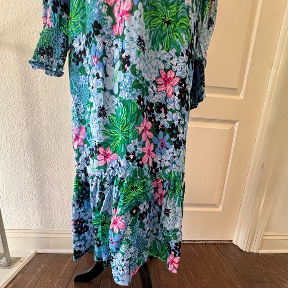 Lilly Pulitzer Sz 4 Loubella Smocked Midi Dress Multi Soiree All Day - Picture 9 of 16